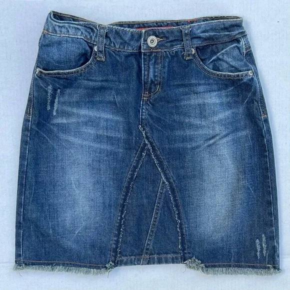 Mudd Skirts Mudd Jeans Juniors Y2k Dark Wash Distressed Raw